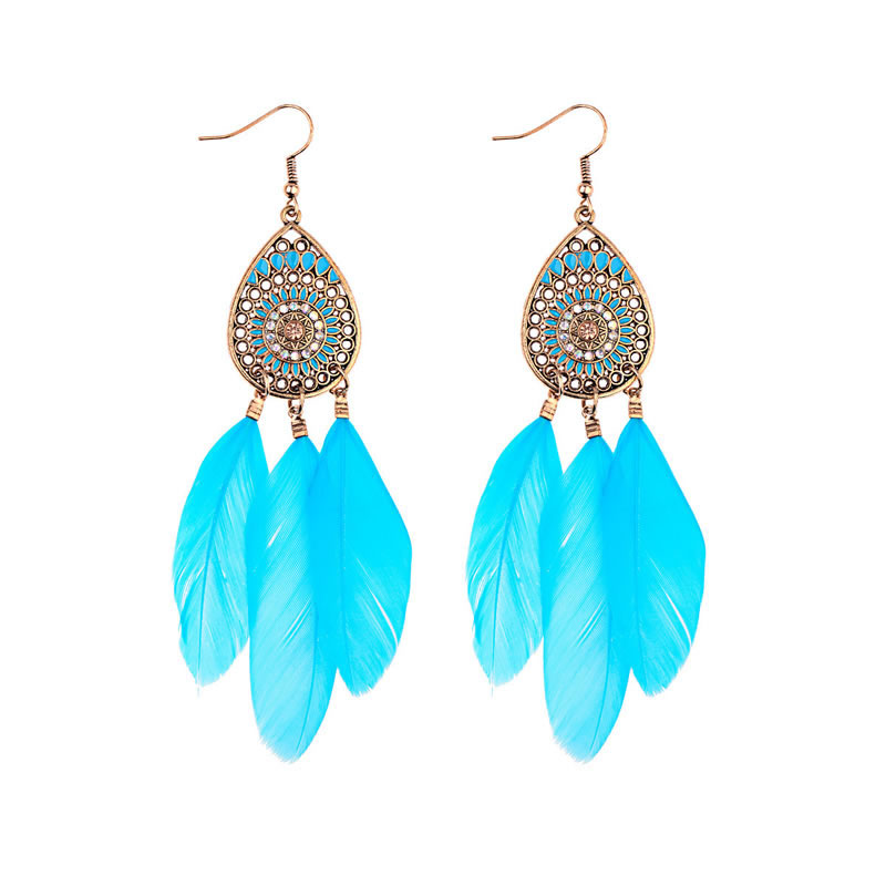 Fashion Beige Feather Decorated Hollow Out Earrings,Drop Earrings