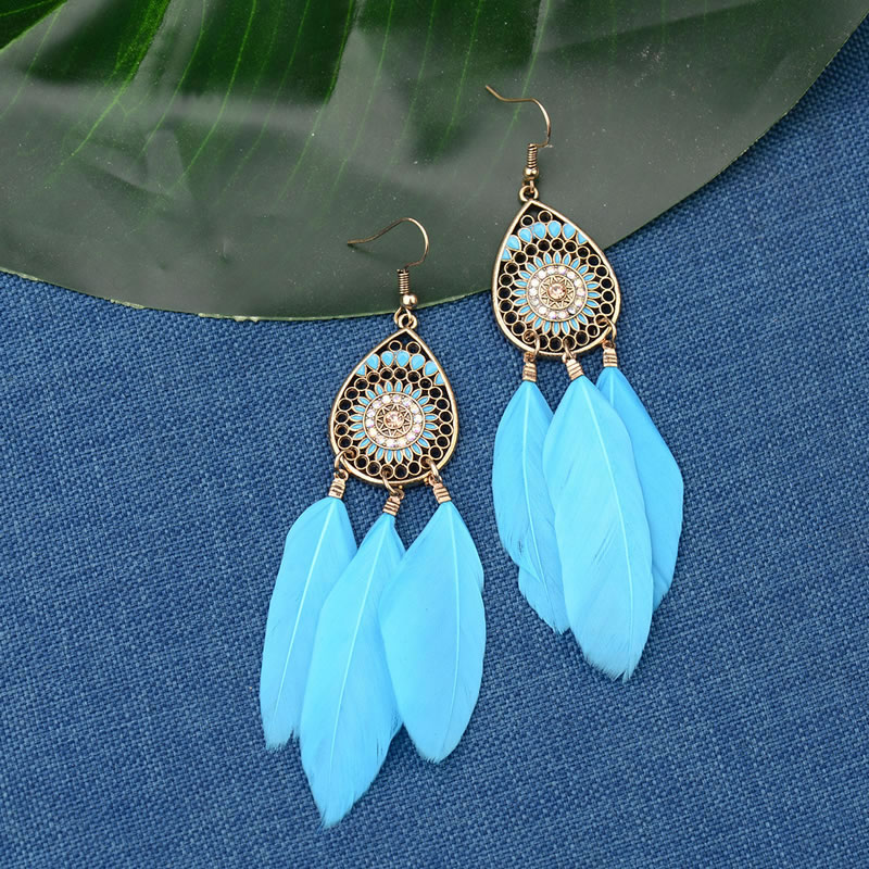Fashion Beige Feather Decorated Hollow Out Earrings,Drop Earrings