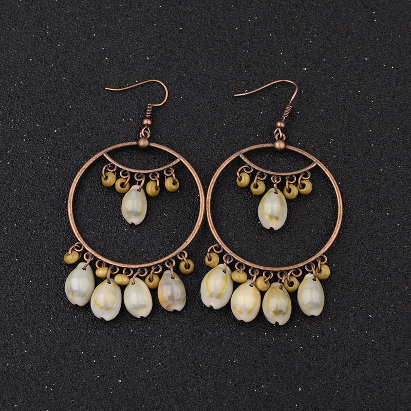 Fashion Beige Beads Decorated Circular Ring Earrings,Drop Earrings