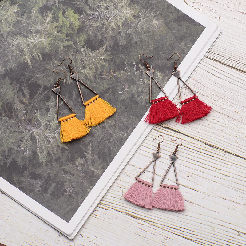 Elegant Plum Red Triangle Shape Design Tassel Earrings,Drop Earrings
