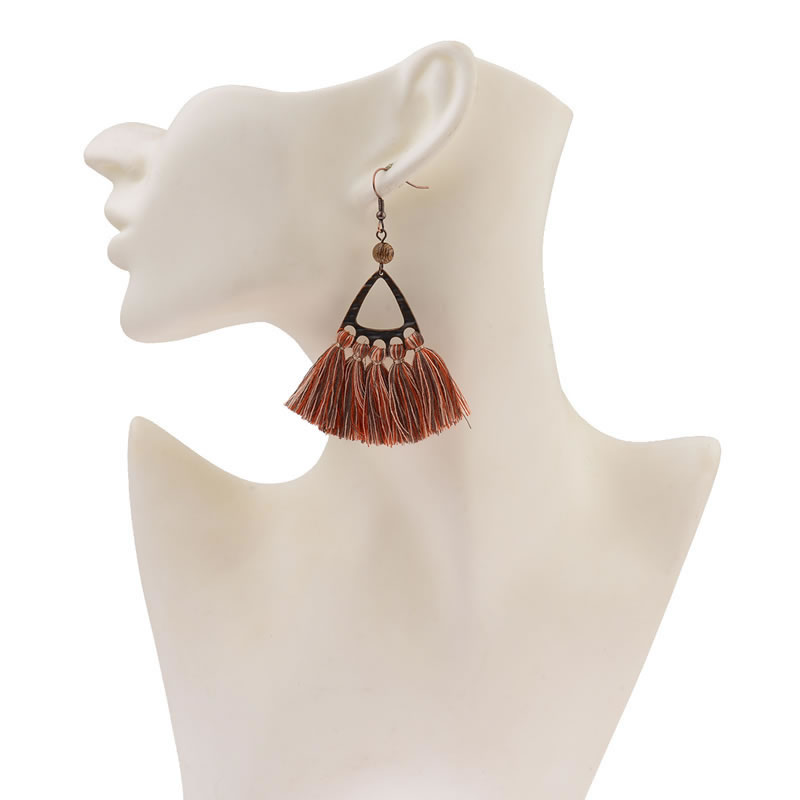 Vinatge Coffee Triangle Shape Decorated Tassel Earrings,Drop Earrings