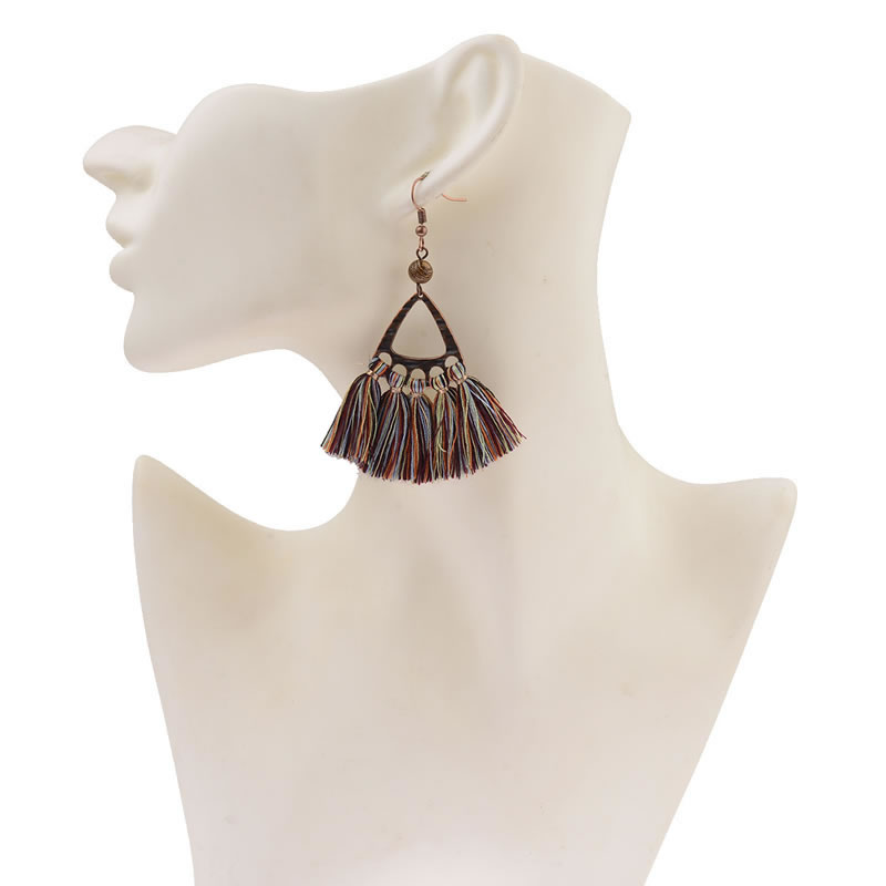 Vinatge Coffee Triangle Shape Decorated Tassel Earrings,Drop Earrings