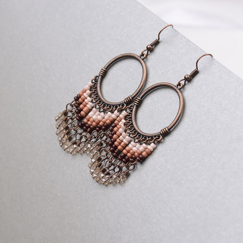 Vinatge Brown Beads Decorated Long Tassel Earrings,Drop Earrings