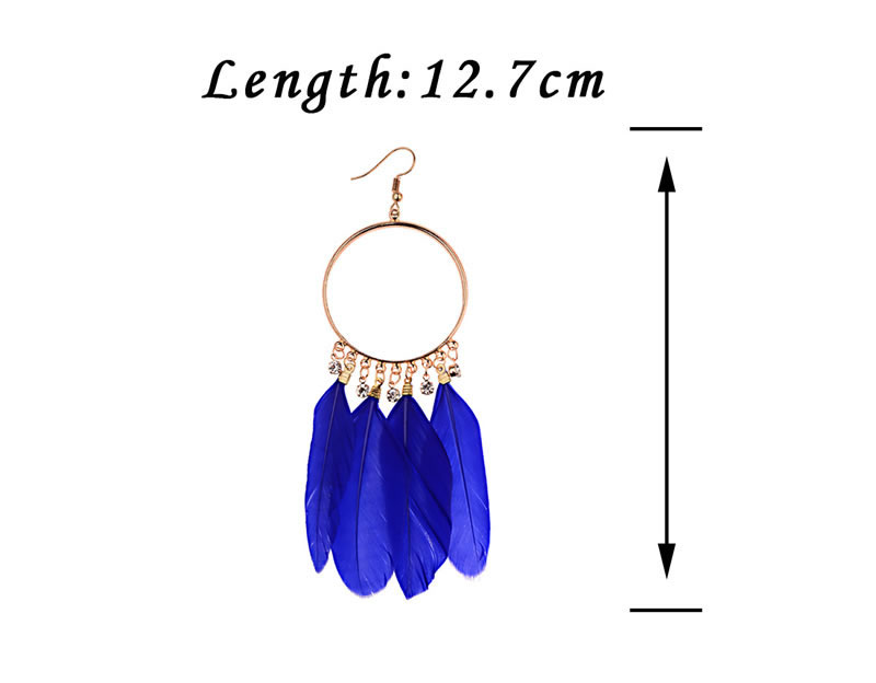 Vinatge Black Feather Decorated Circular Ring Earrings,Drop Earrings