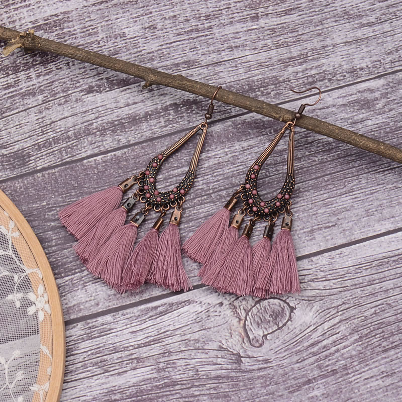 Vinatge Light Purple Tassel Decorated Hollow Out Earrings,Drop Earrings