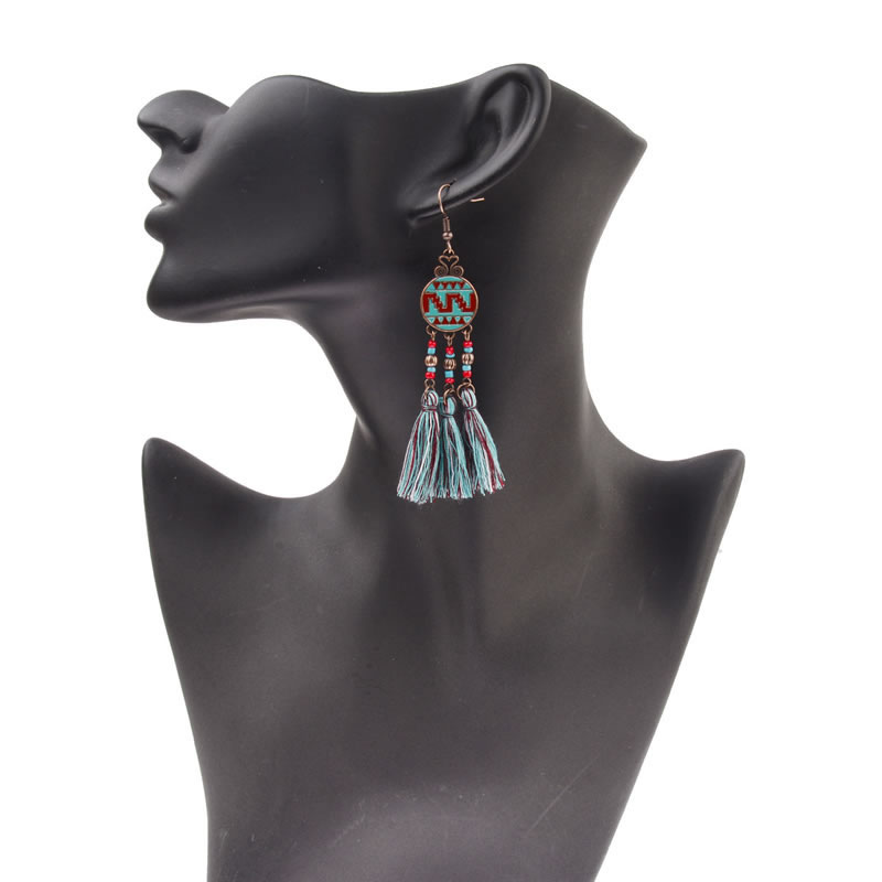 Vinatge Blue Beads Decorated Long Tassel Earrings,Drop Earrings