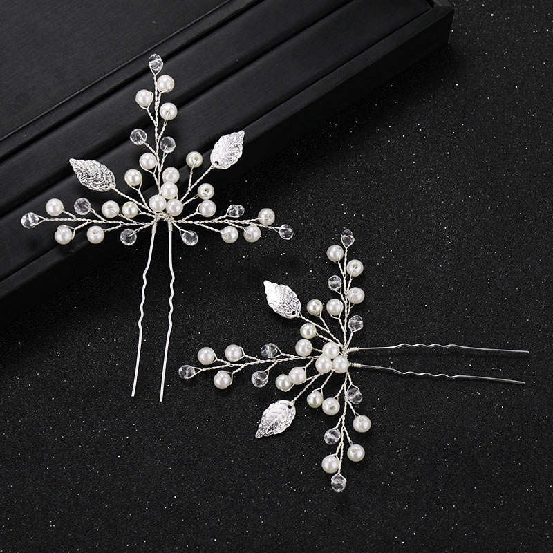 Fashion Gold Color Pearls&leaf Decorated Bride Hair Accessory,Hairpins