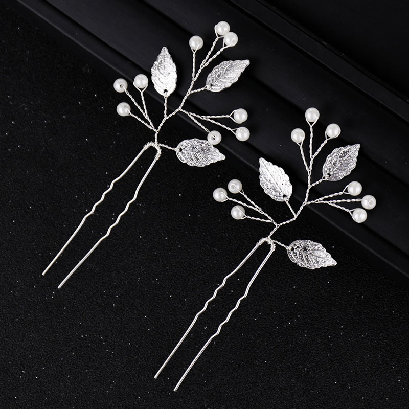 Fashion Silver Color Pearls&leaf Design U Shape Hair Accessory,Hairpins