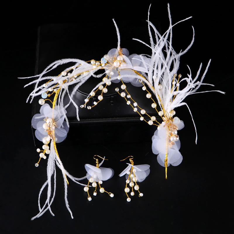 Fashion White Feather&flowers Decorated Bride Hair Accessory,Hair Ribbons