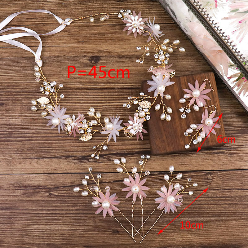 Fashion Ponk Flowers&pearls Decorated Bride Hair Band,Hair Ribbons