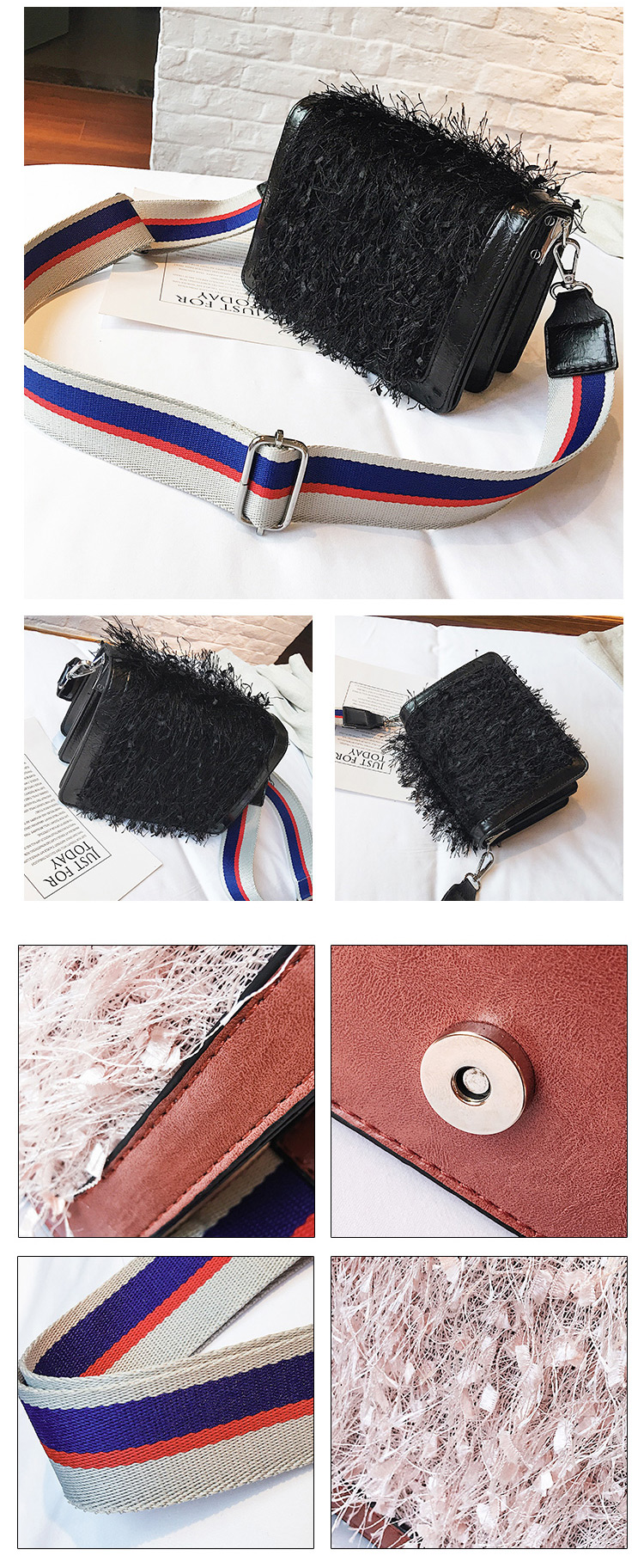 Fashion Black Wide-strap Design Square Shape Shoulder Bag,Shoulder bags