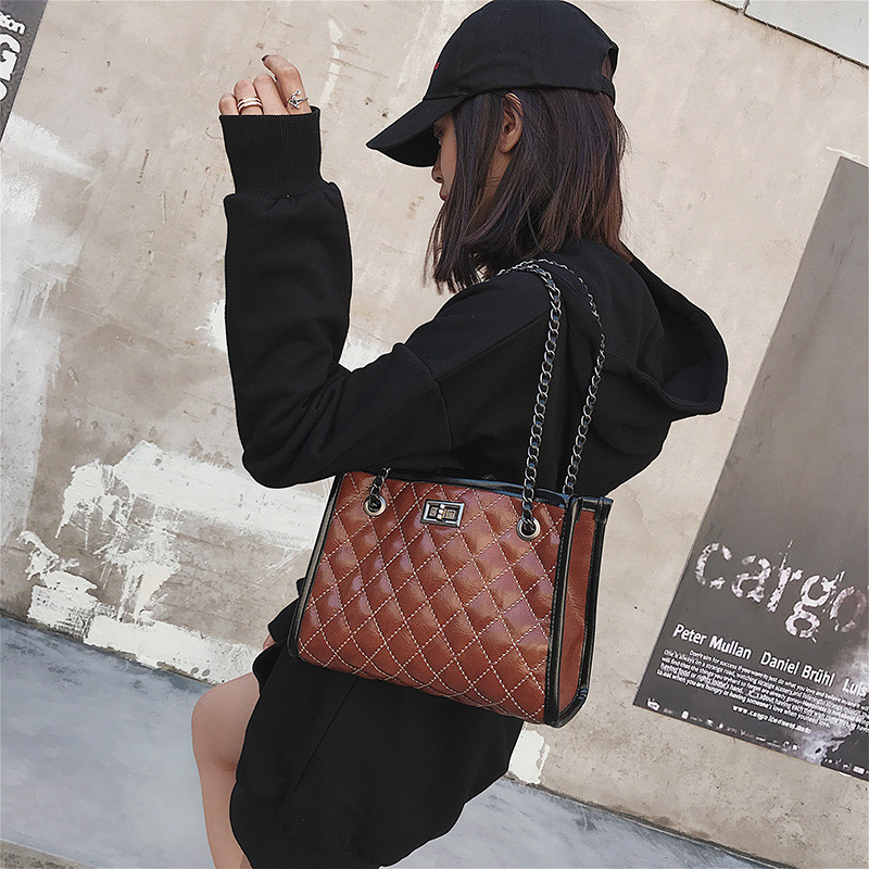 Fashion Coffee Grid Pattern Design Pure Color Shoulder Bag,Shoulder bags