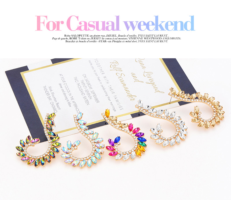 Elegant Champagne Oval Shape Diamond Decorated Pure Color Earrings,Stud Earrings