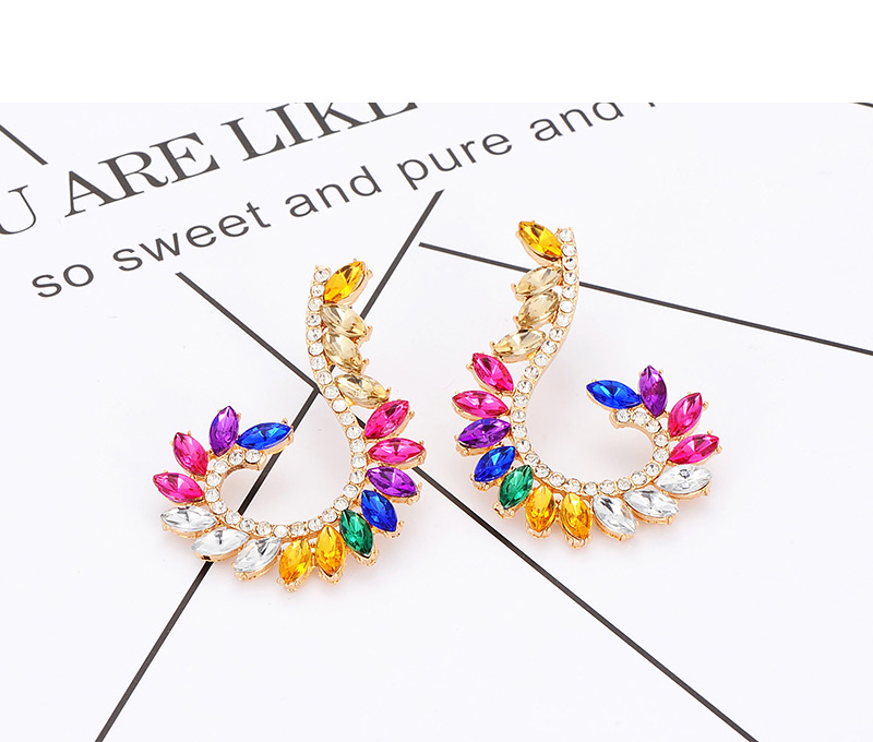 Elegant Champagne Oval Shape Diamond Decorated Pure Color Earrings,Stud Earrings