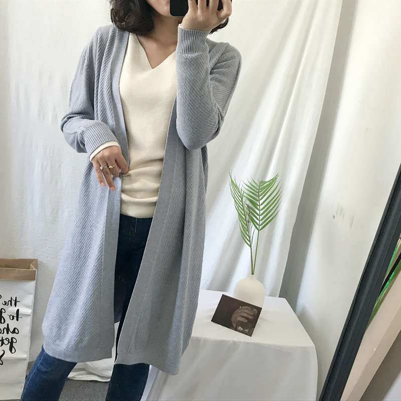 Fashion Gray+blue Pure Color Design Long Sleeves Cardigan,Sweater