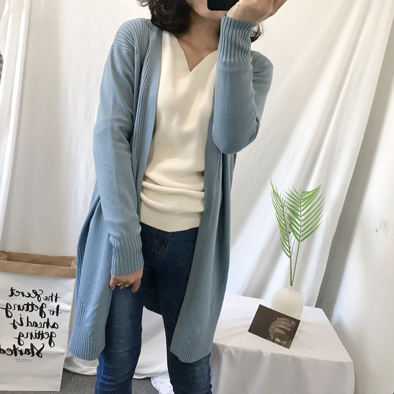 Fashion Gray+blue Long Sleeves Design Pure Color Cardigan,Sweater