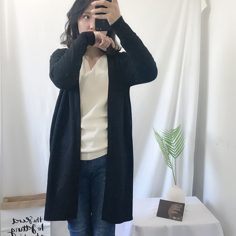 Fashion Black Long Sleeves Design Pure Color Cardigan,Sweater