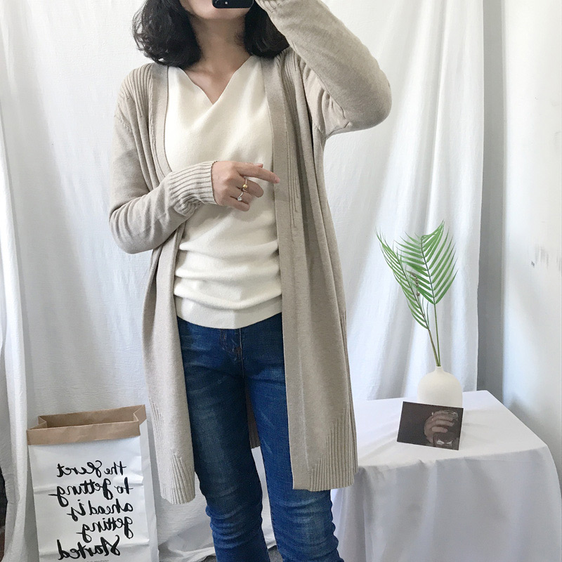 Fashion Beige Long Sleeves Design Pure Color Cardigan,Sweater