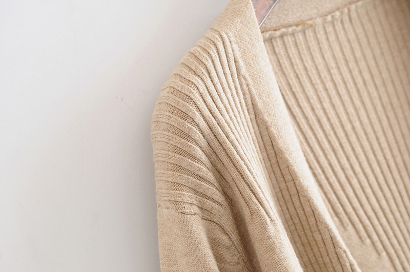 Fashion Khaki Long Sleeves Design Pure Color Cardigan,Sweater