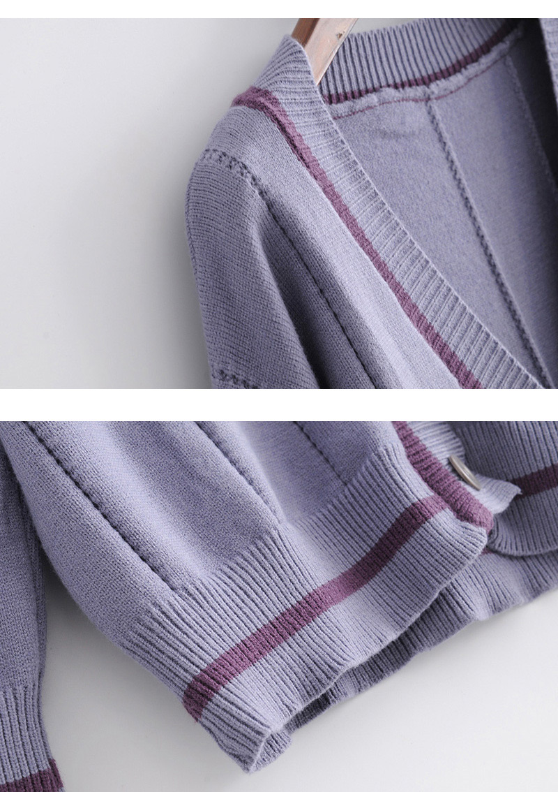 Fashion Gray+blue Color Matching Design V Neckline Cardigan,Sweater