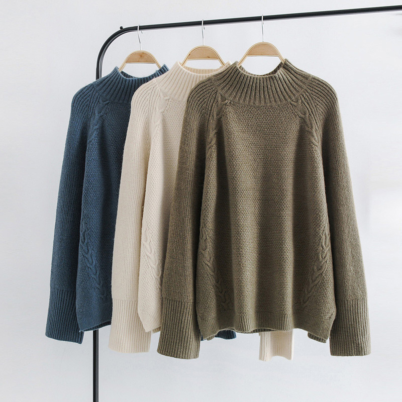 Fashion Gray+blue Pure Color Design High Neckline Sweater,Sweater