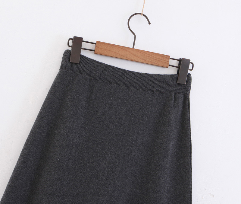 Fashion Coffee Buttons Decorated Knitted A-line Skirt,Skirts