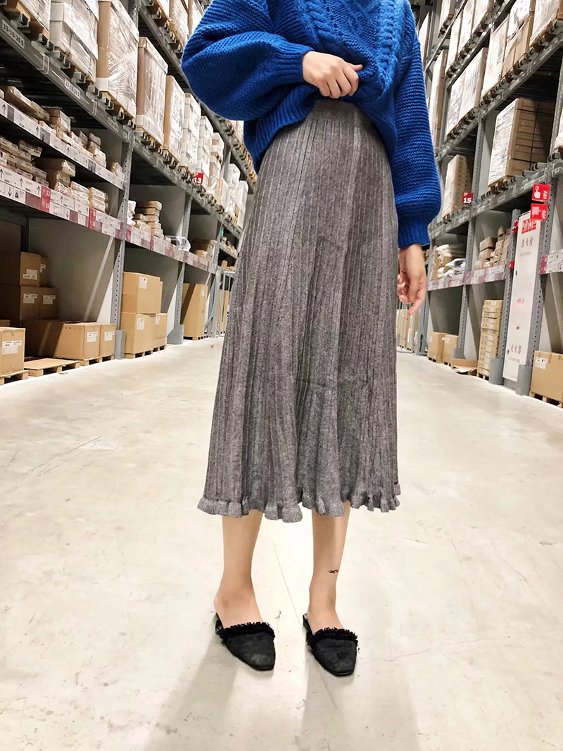 Fashion Gray Pure Color Decorated Knitted Skirt,Skirts