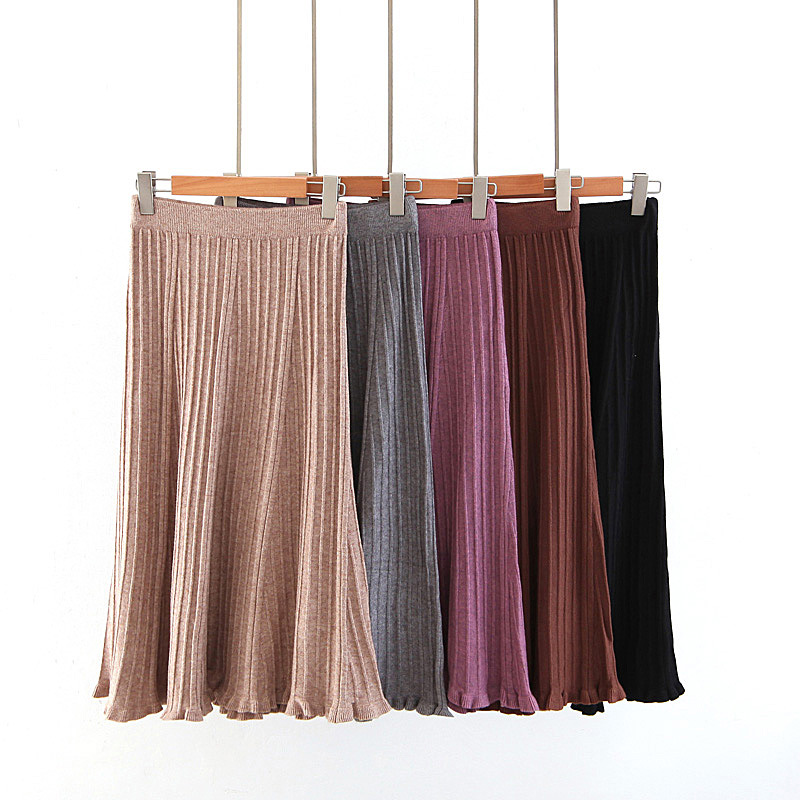Fashion Brown Pure Color Decorated Knitted Skirt,Skirts