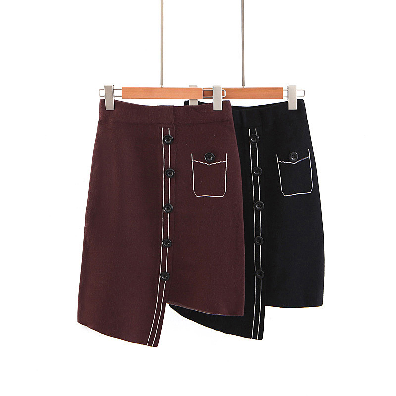 Fashion Coffee Irregular Shape Design Knitted Skirt,Skirts
