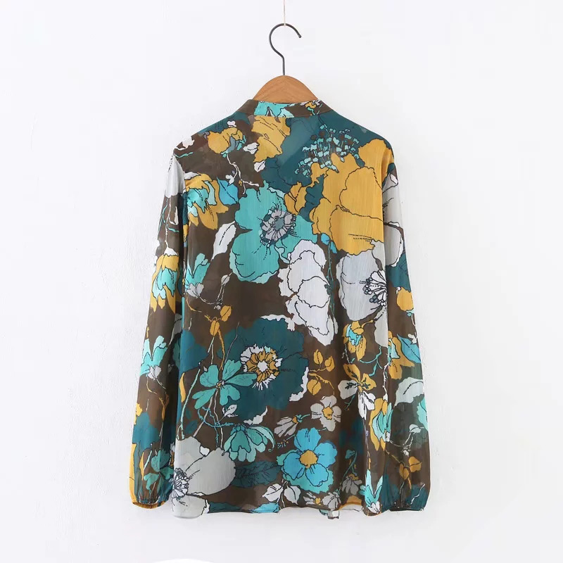 Fashion Multi-color Flowers Pattern Decorated Long Sleeves Shirt,Tank Tops & Camis