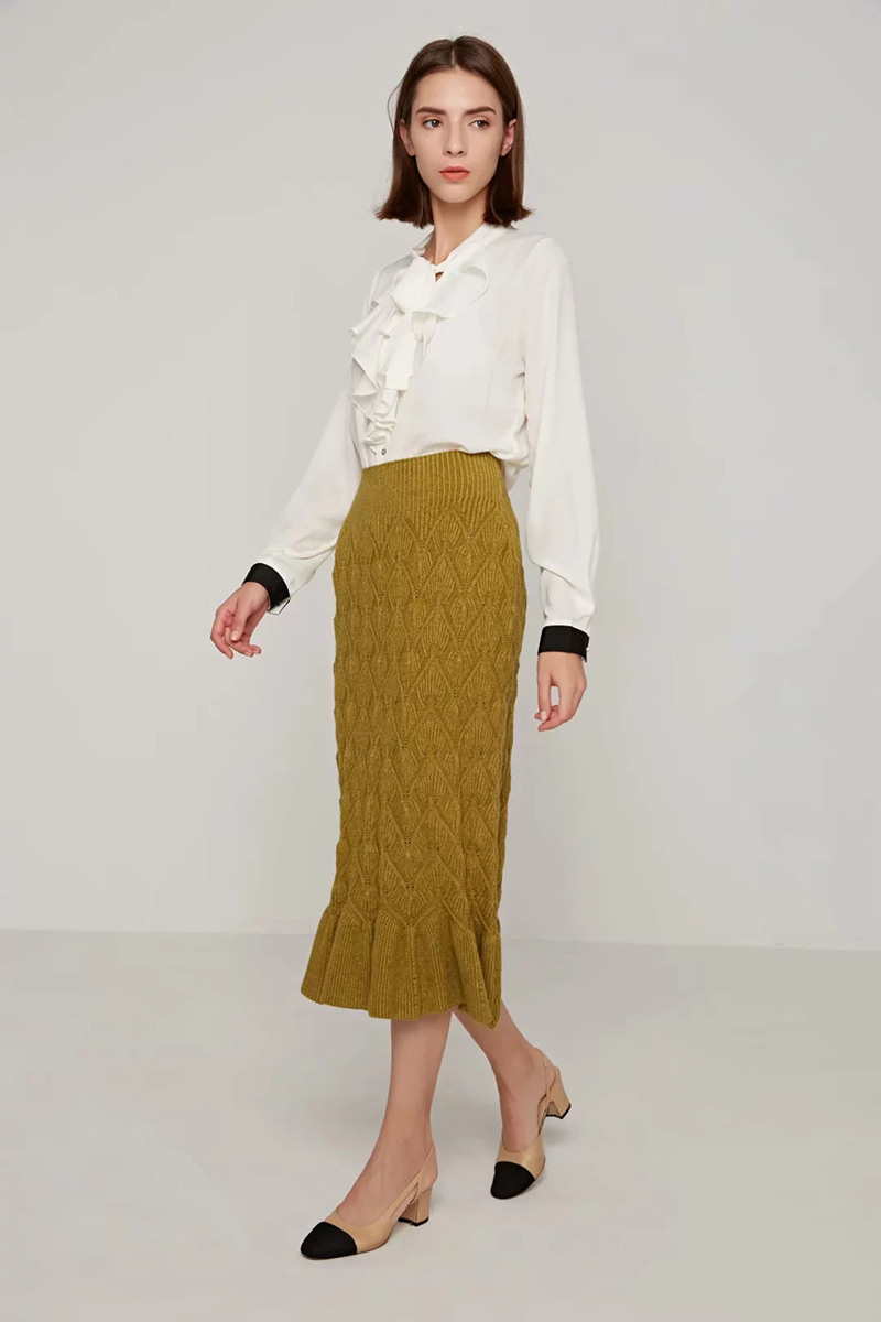 Fashion Yellow Rhombus Shape Pattern Design Pure Color Skirt,Skirts