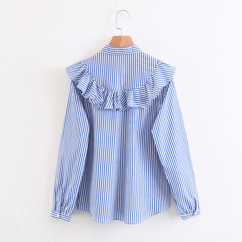 Fashion Blue Stripe Pattern Design Long Sleeves Shirt,Blouses