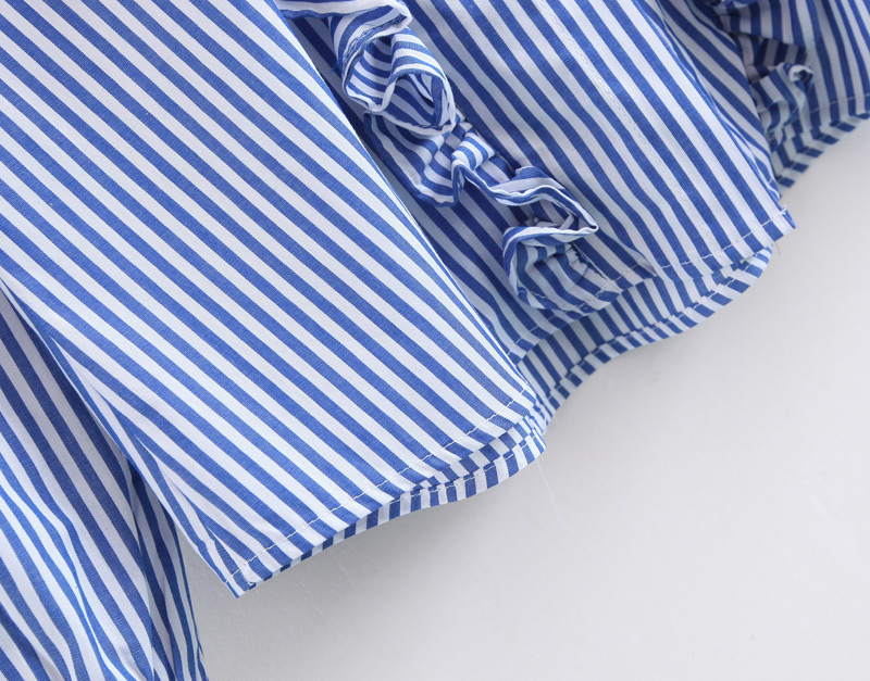 Fashion Blue Stripe Pattern Design Long Sleeves Shirt,Blouses