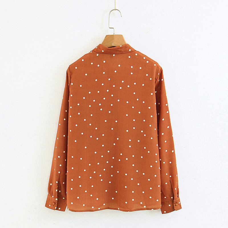 Fashion Orange Dots Pattern Design Long Sleeves Shirt,Tank Tops & Camis