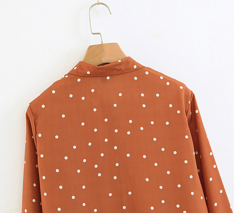 Fashion Orange Dots Pattern Design Long Sleeves Shirt,Tank Tops & Camis