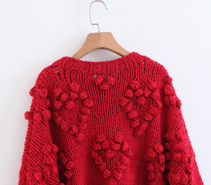Fashion Red Pure Color Decorated Round Neckline Sweater,Sweater