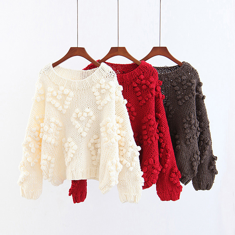 Fashion Red Pure Color Decorated Round Neckline Sweater,Sweater