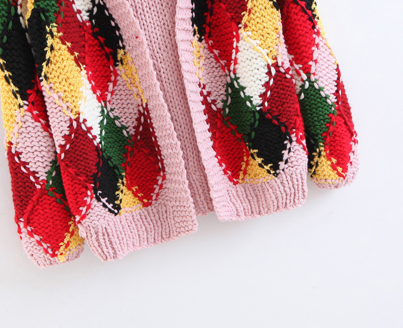 Fashion Pink Rhombus Shape Pattern Design Simple Sweater,Sweater