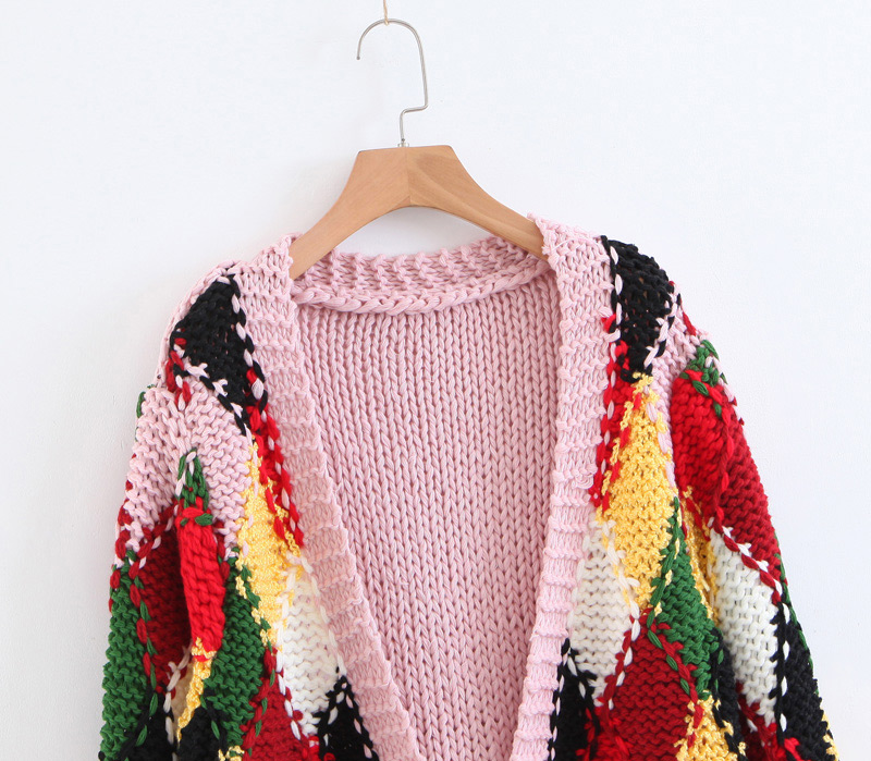 Fashion Pink Rhombus Shape Pattern Design Simple Sweater,Sweater