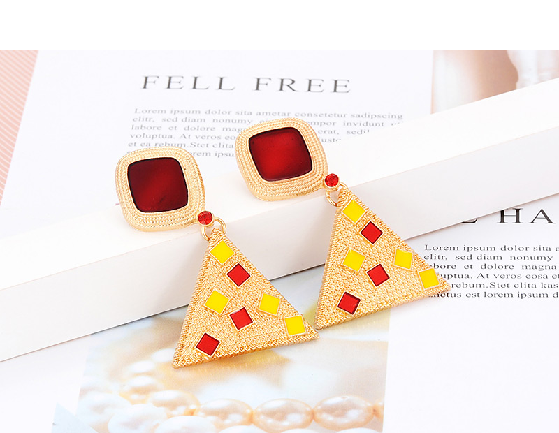 Elegant Gold Color Diamond Decorated Triangle Shape Earrings,Stud Earrings