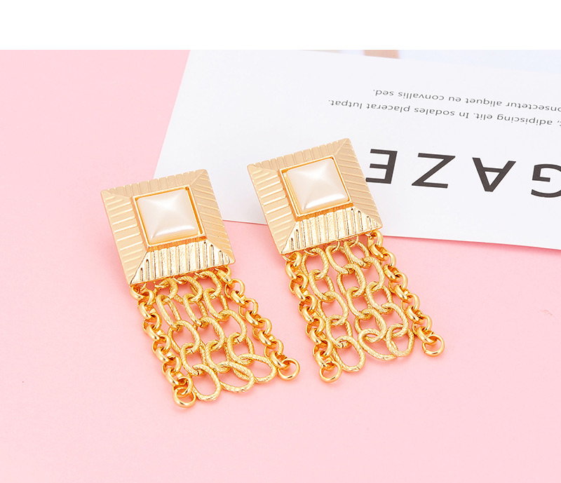 Elegant Gold Color Chains Decorated Tassel Earrings,Stud Earrings