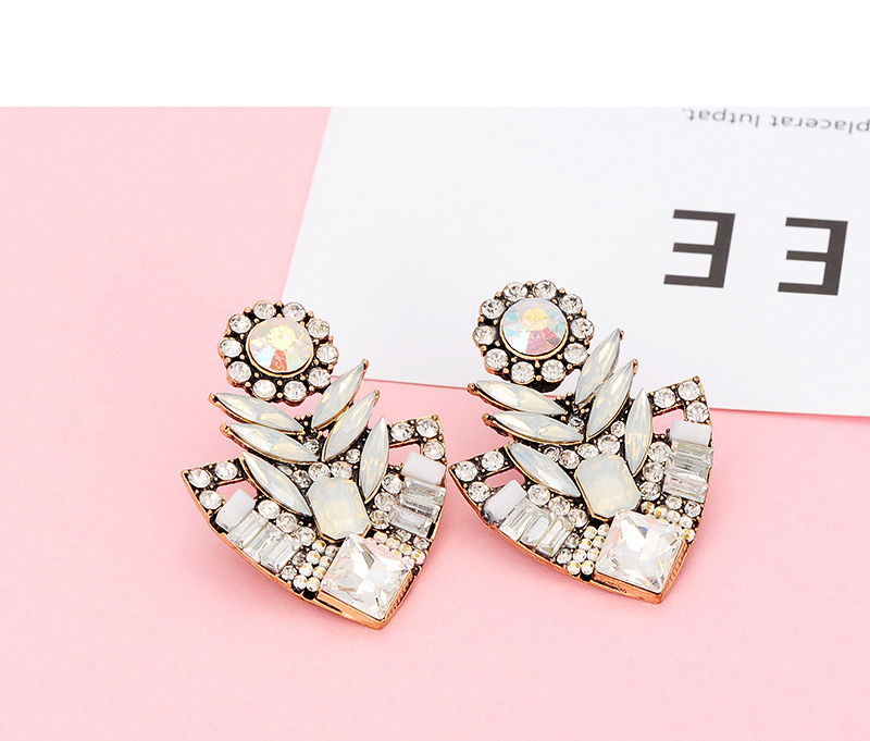 Elegant White Geometric Shape Diamond Design Earrings,Stud Earrings