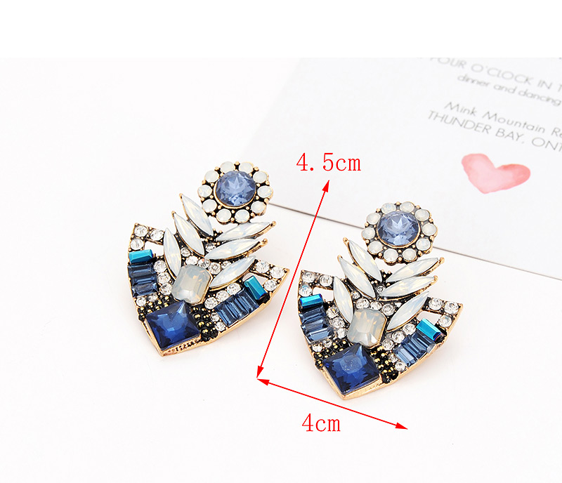 Elegant Blue Geometric Shape Diamond Design Earrings,Stud Earrings