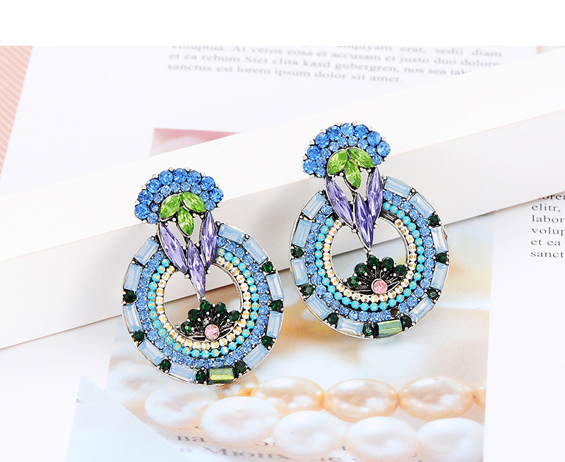 Elegant Blue+black Full Diamond Design Hollow Out Earrings,Stud Earrings