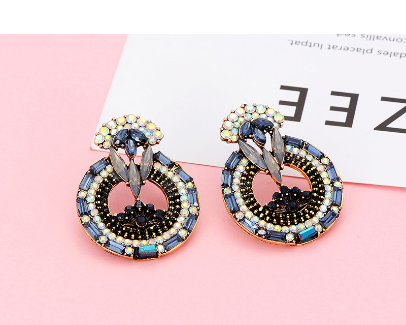Elegant Blue Full Diamond Design Hollow Out Earrings,Stud Earrings