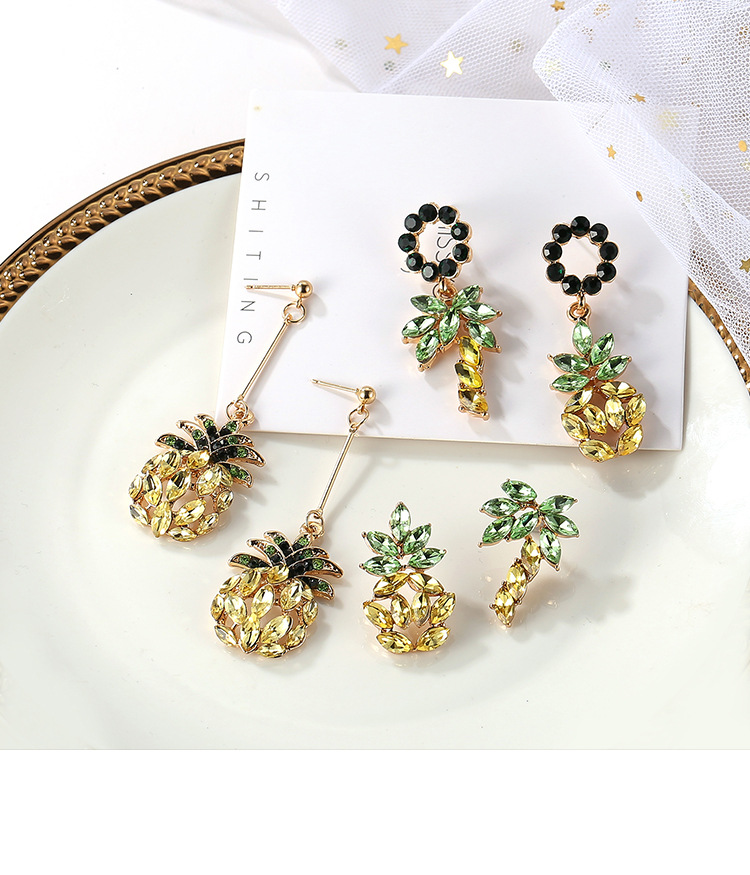 Elegant Yellow+green Pineapple&tree Decorated Long Earrings,Stud Earrings