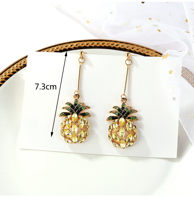 Elegant Yellow+green Pineapple Pendant Decorated Long Earrings,Stud Earrings