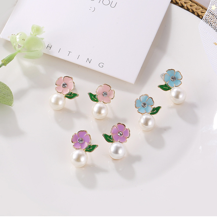 Elegant Pink Flower&pearl Decorated Simple Earrings,Stud Earrings