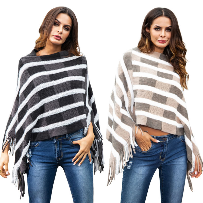 Fashion Black+gray Irregular Shape Design Tassel Sweater,Sweater