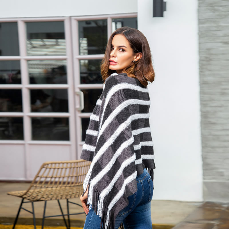 Fashion Pink+gray Irregular Shape Design Tassel Sweater,Sweater